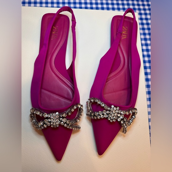 New Zara Magenta Sling Backs with Rhinestone Bow - Picture 4 of 4